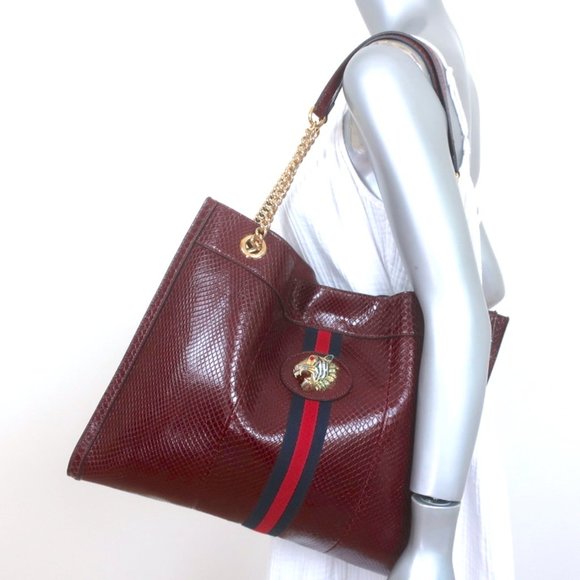 GUCCI RAJAH PYTHON MAXI TOTE BORDEAUX CHAIN STRAP SHOULDER BAG - Picture 2 of 15